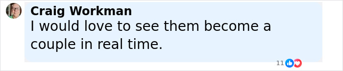 Comment from Craig Workman expressing a wish for Pamela Anderson and Liam Neeson to become a couple in real time.