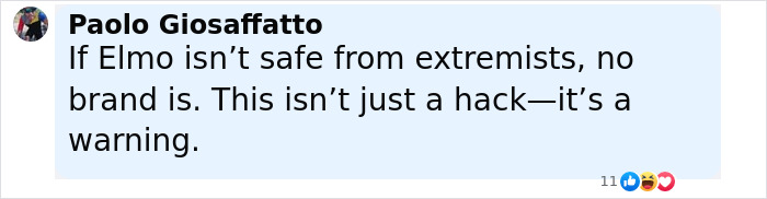 Screenshot of a message warning about violent threats shared on Elmo’s X account by a mystery culprit. Screenshot of a message warning about violent threats shared on Elmo’s X account by a mystery culprit.