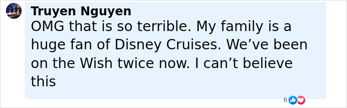 Comment expressing disbelief about a girl's horrifying fall from a Disney cruise ship incident.