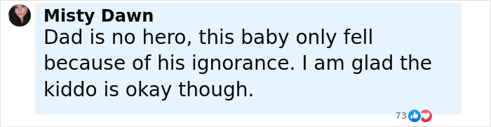 Comment blaming a dad for a girl's horrifying fall from Disney cruise ship, expressing relief the child is okay.