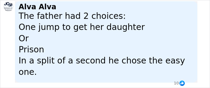 Screenshot of Facebook comment discussing a father's choice during a girl's fall from Disney cruise ship incident.
