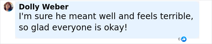 Comment from Dolly Weber expressing relief that everyone is okay after a girl's horrifying fall from Disney cruise ship.