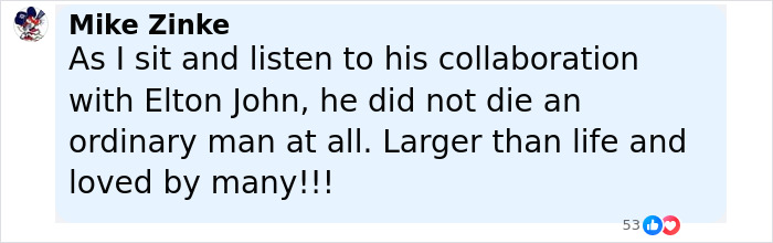 User comment praising Ozzy's collaboration with Elton John, reflecting on his impactful and beloved legacy after his passing.