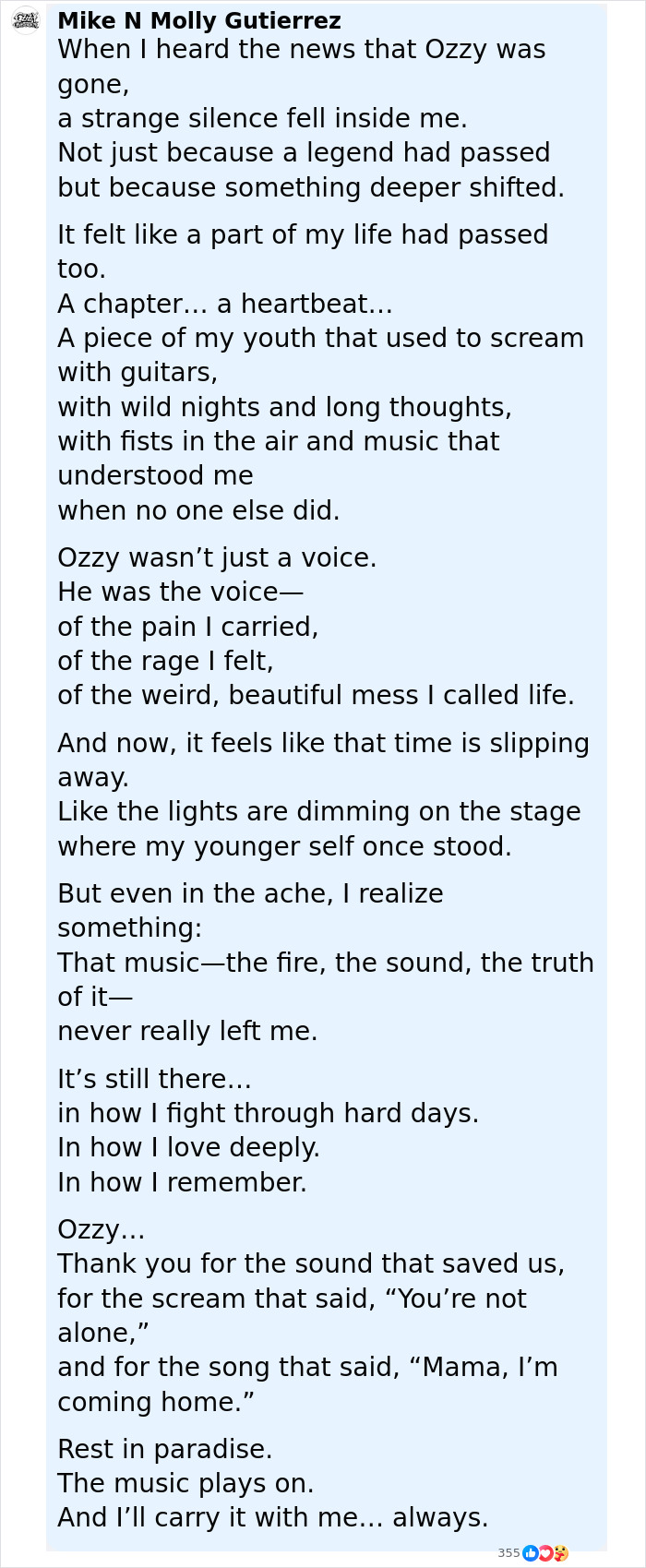 Black Sabbath's emotional statements on Ozzy's passing reflect deep loss and lasting impact of their music and legacy.