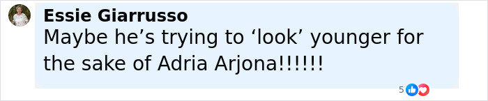 Comment by Essie Giarrusso suggesting Jason Momoa might be trying to look younger for Adria Arjona after shaving his beard. - 9