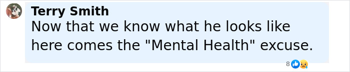 Comment from Terry Smith mentioning mental health excuse in discussion about Idaho teen sniper's Instagram story before shooting firefighters.