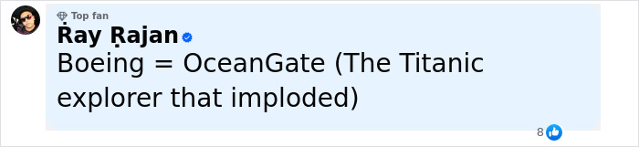 Comment by Ray Rajan explaining Boeing and OceanGate related to the Titanic explorer implosion incident.