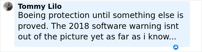 Comment by Tommy Lilo discussing Boeing protection and 2018 software warning related to Air India pilot&rsquo;s final words and personal turmoil.
