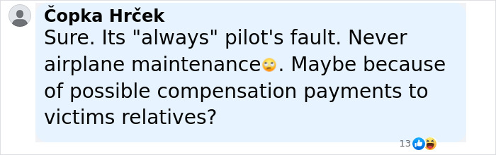 Comment discussing Air India pilot&rsquo;s final words and possible causes related to airplane maintenance and compensation issues.