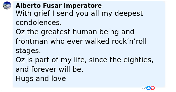 Comment expressing grief over Ozzy Osbourne&rsquo;s passing amid family rifts after kids were snubbed in tribute.