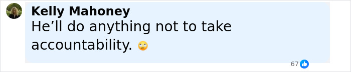Comment by Kelly Mahoney criticizing Andy Byron for avoiding accountability, related to disgraced CEO planning legal action.