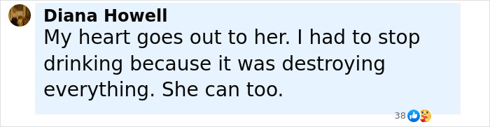 Comment by Diana Howell expressing sympathy for Olympic gold medalist Mary Lou Retton's sobriety struggles.