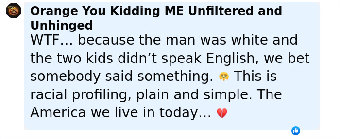 Comment mentioning racial profiling and humiliating incident involving a white foster dad and Latina daughters accused by airline crew.