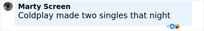 Screenshot of a Facebook comment by Marty Screen mentioning Coldplay making two singles that night.