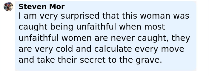 Comment by Steven Mor discussing a woman caught unfaithful, related to the viral CEO cheating on Coldplay kiss cam incident.