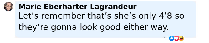Comment discussing height in relation to Simone Biles fueling more plastic surgery speculation with bikini pics.