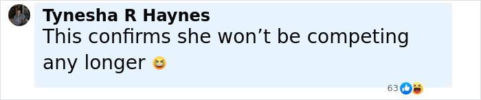 Comment reading This confirms she won&rsquo;t be competing any longer with laughing and smiling emojis discussing Simone Biles plastic surgery speculation.
