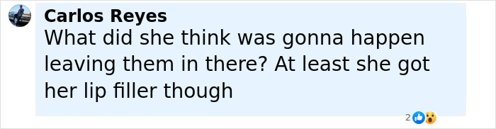 Facebook comment on a tragic case where a baby died in a car while mom got lip filler, sparking calls for tougher charges. - 29