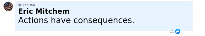 Comment by Eric Mitchem stating Actions have consequences with a thumbs-up reaction, relating to baby lost in car incident. - 6