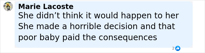 Comment discussing a mother’s regret after baby lost his life in car while she got a lip filler, highlighting tough legal charges. - 31
