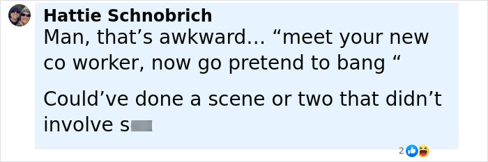 Screenshot of a social media comment discussing awkwardness in an intimate Twilight scene with Robert Pattinson.