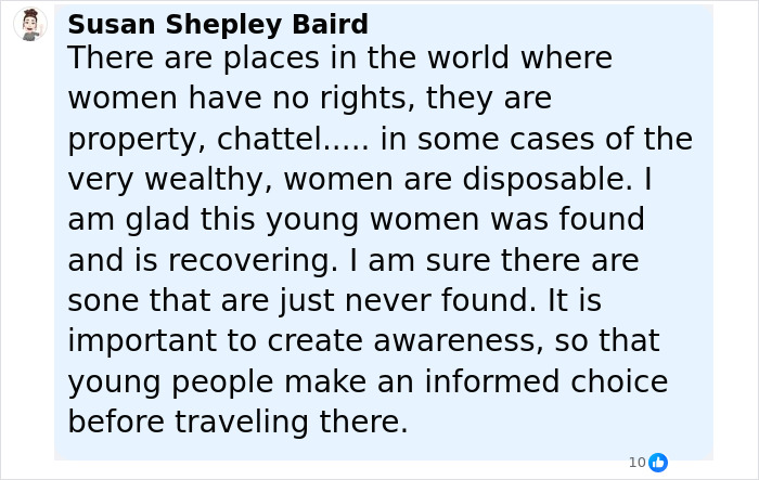 Alt text: Comment highlighting lack of rights for women and awareness of model found with broken limbs and spine in Dubai. - 17