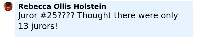 Comment from Rebecca Ollis Holstein questioning juror number in Diddy's trial after jury note surprise during deliberations.