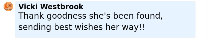 Comment from Vicki Westbrook expressing relief that the backpacker who went missing in Australian outback was found.