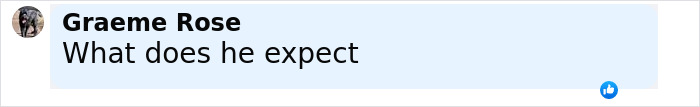 Comment by Graeme Rose reading What does he expect, in a social media post about Prince Harry snubbed by King Charles. Comment by Graeme Rose reading What does he expect, in a social media post about Prince Harry snubbed by King Charles.