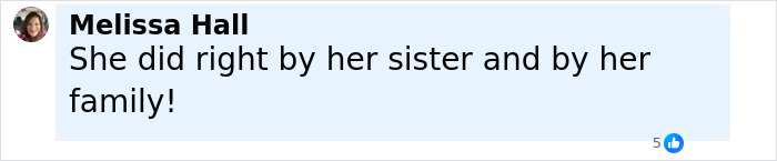 Comment by Melissa Hall saying she did right by her sister and family about Kaylee Goncalves massacre victim case. Comment by Melissa Hall saying she did right by her sister and family about Kaylee Goncalves massacre victim case.