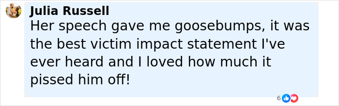 Comment by Julia Russell praising the powerful victim impact statement about Kaylee Goncalves’ case against Bryan Kohberger. Comment by Julia Russell praising the powerful victim impact statement about Kaylee Goncalves’ case against Bryan Kohberger.