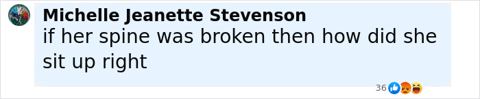 Comment on social media questioning how a tourist with a broken spine could sit upright, related to autopsy and drone footage conflict