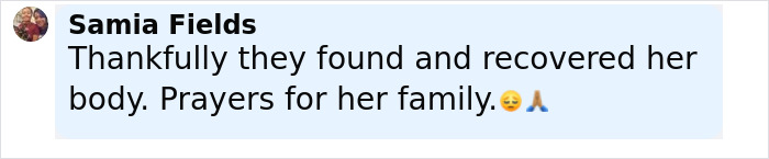 Screenshot of a social media comment expressing relief about the recovery of a tourist's body after falling into a volcano.