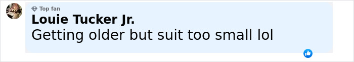 Comment by Louie Tucker Jr. about getting older with a suit too small, related to Young Sheldon child star growing up.