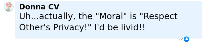 Comment saying the moral is respect for other's privacy, expressing strong disapproval about reading seat neighbor's text on flight.