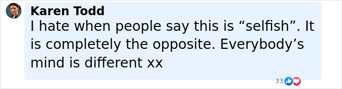 Screenshot of a social media comment by Karen Todd expressing frustration over misconceptions about a sensitive support group topic.