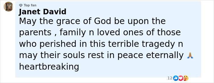 Comment by Janet David expressing condolences for families affected by tragedy shared on social media in a heartfelt message about Camp Mystic counselor.