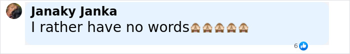 Comment by Janaky Janka expressing speechlessness with monkey covering eyes emojis on social media post. Comment by Janaky Janka expressing speechlessness with monkey covering eyes emojis on social media post.