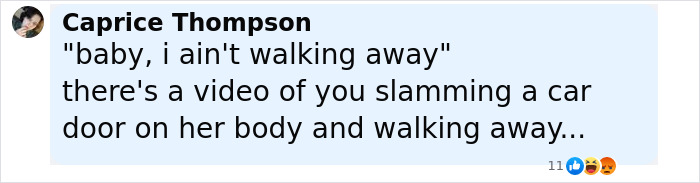 Comment by Caprice Thompson referencing a video with emotional tone related to marriage and mental struggles.