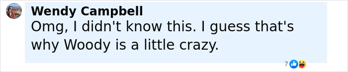 Comment from Wendy Campbell reacting to Woody Harrelson fans stunned after learning who his dad was. Comment from Wendy Campbell reacting to Woody Harrelson fans stunned after learning who his dad was.