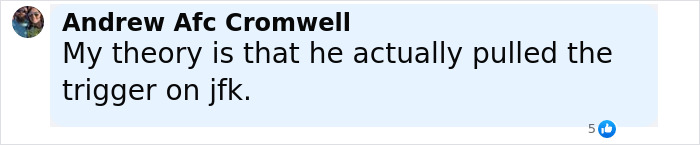 Facebook comment by Andrew Afc Cromwell discussing a theory related to Woody Harrelson’s family background. Facebook comment by Andrew Afc Cromwell discussing a theory related to Woody Harrelson’s family background.