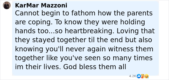 Comment expressing heartbreak over sisters found holding hands after Texas floods, highlighting their bond and tragic loss.