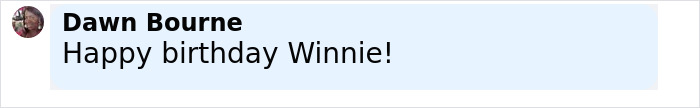 Comment from Dawn Bourne wishing Winnie a happy birthday in a social media post. - 23