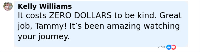 Comment from Kelly Williams praising Tammy Slaton&rsquo;s journey and skin removal surgery results from 1000-Lb. Sisters.