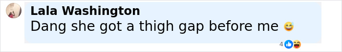 Comment from Lala Washington expressing surprise about a thigh gap before her, related to 1000-Lb Sisters' Tammy Slaton skin removal surgery results.