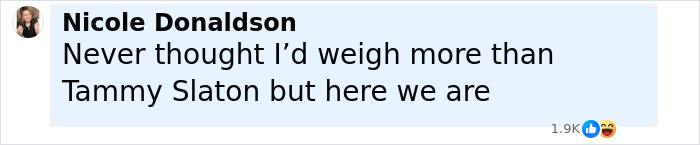 Screenshot of a social media post referencing Tammy Slaton from 1000-Lb. Sisters discussing weight comparison.