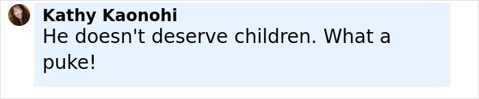 Comment by Kathy Kaonohi expressing anger that a dad was intoxicated while police rescued 4 kids from a hot car. - 13