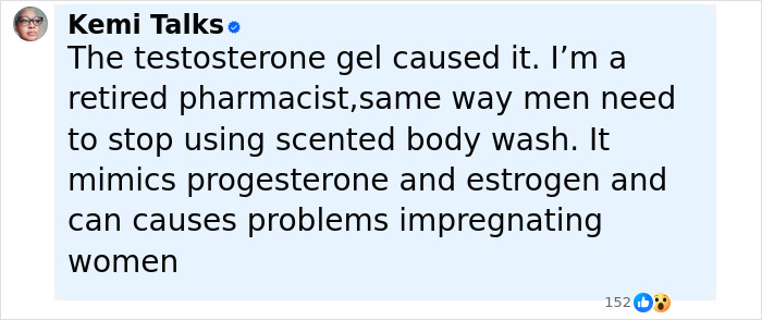 Facebook comment explaining how testosterone gel caused baby girl to develop micropenis after skin-to-skin contact with dad. - 29