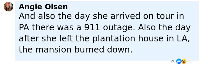 Comment by Angie Olsen discussing events during the paranormal investigator&rsquo;s tour with possessed Annabelle doll.