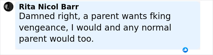 Comment by Rita Nicol Barr expressing a parent's desire for vengeance related to Bryan Kohberger's victim's violent massacre.